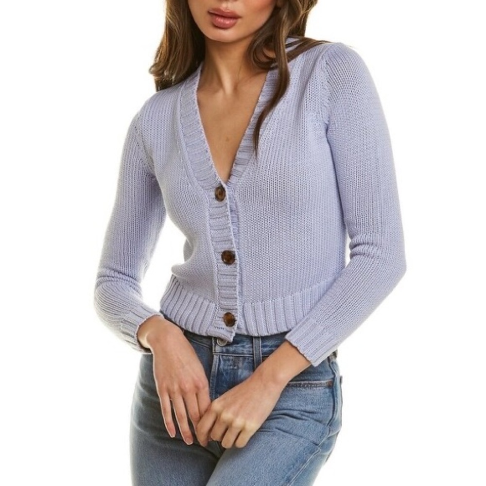 525 America Ribbed V-Neck Cropped Cardigan